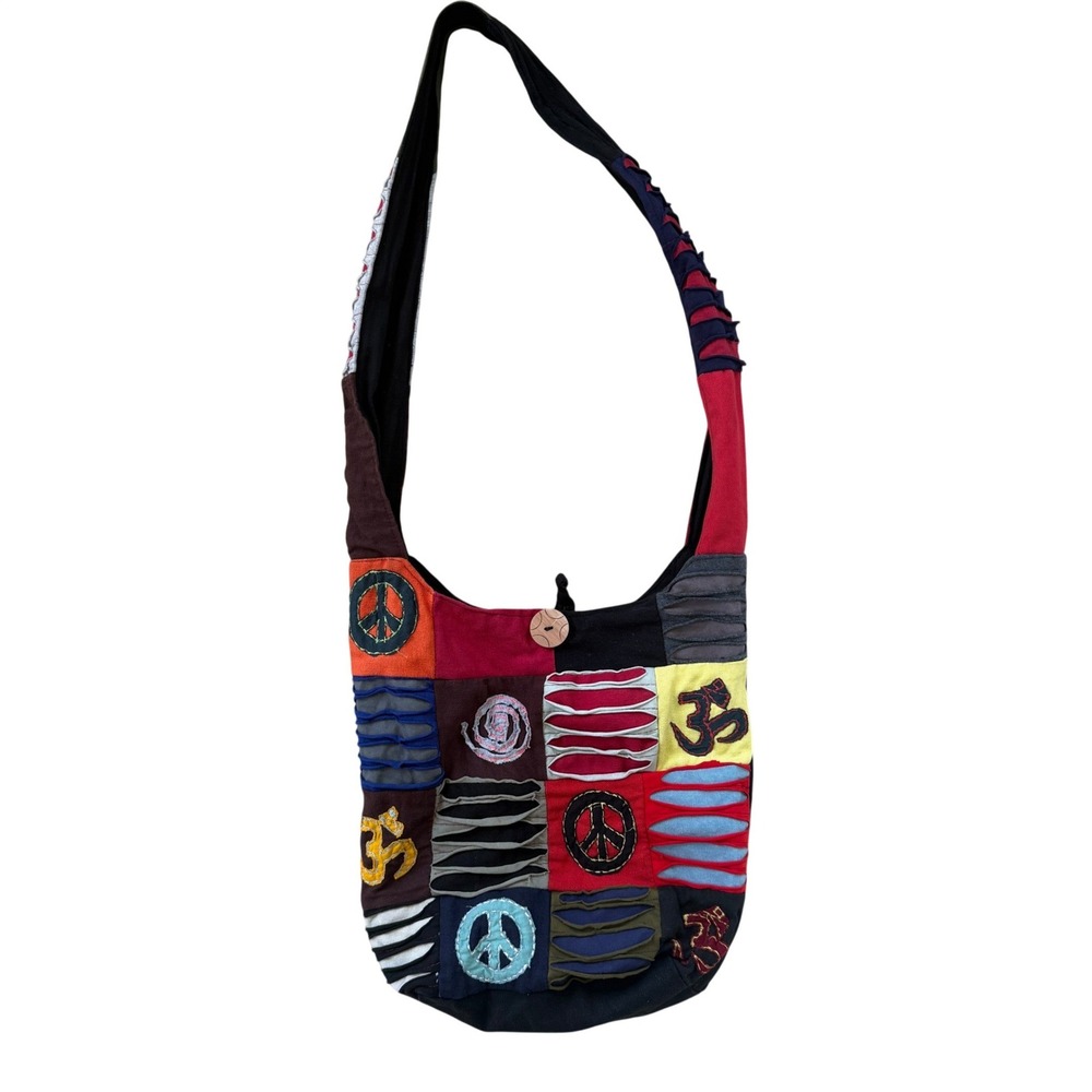 Tribe Azure Hobo Bag Women Medium Multicolor Excellent‎ Boho Patchwork Peace Om